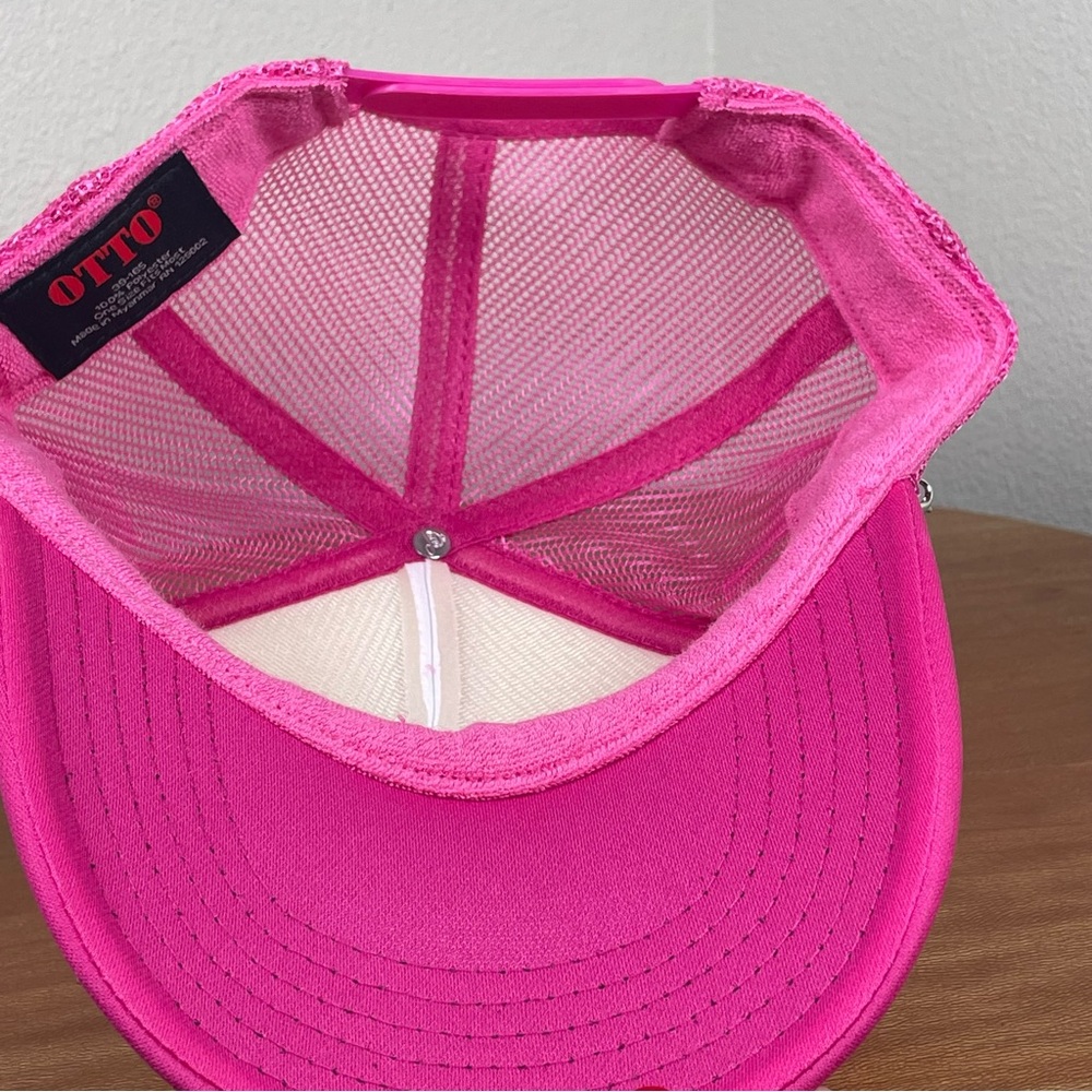 NEW Queen of Hearts Trucker Hat Denim Pink Sequins Hearts Silver Stars & Chain - Picture 7 of 9
